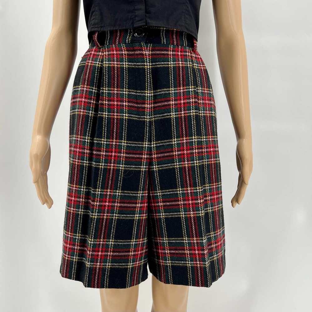 Vintage Norton McNaughton Womens Plaid Shorts size 14 Red Black Wool High Rise